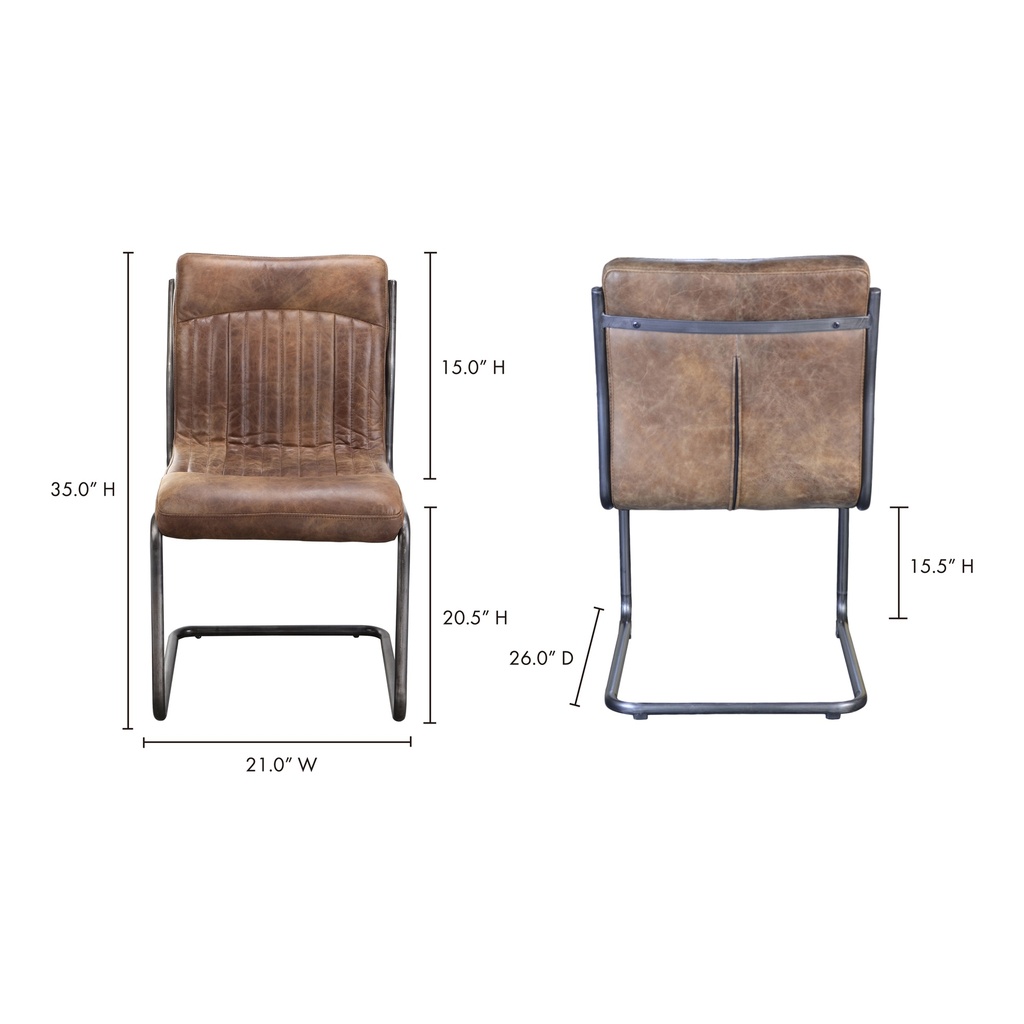 Ansel Dining Chair Grazed Brown Leather - Set Of Two - 6