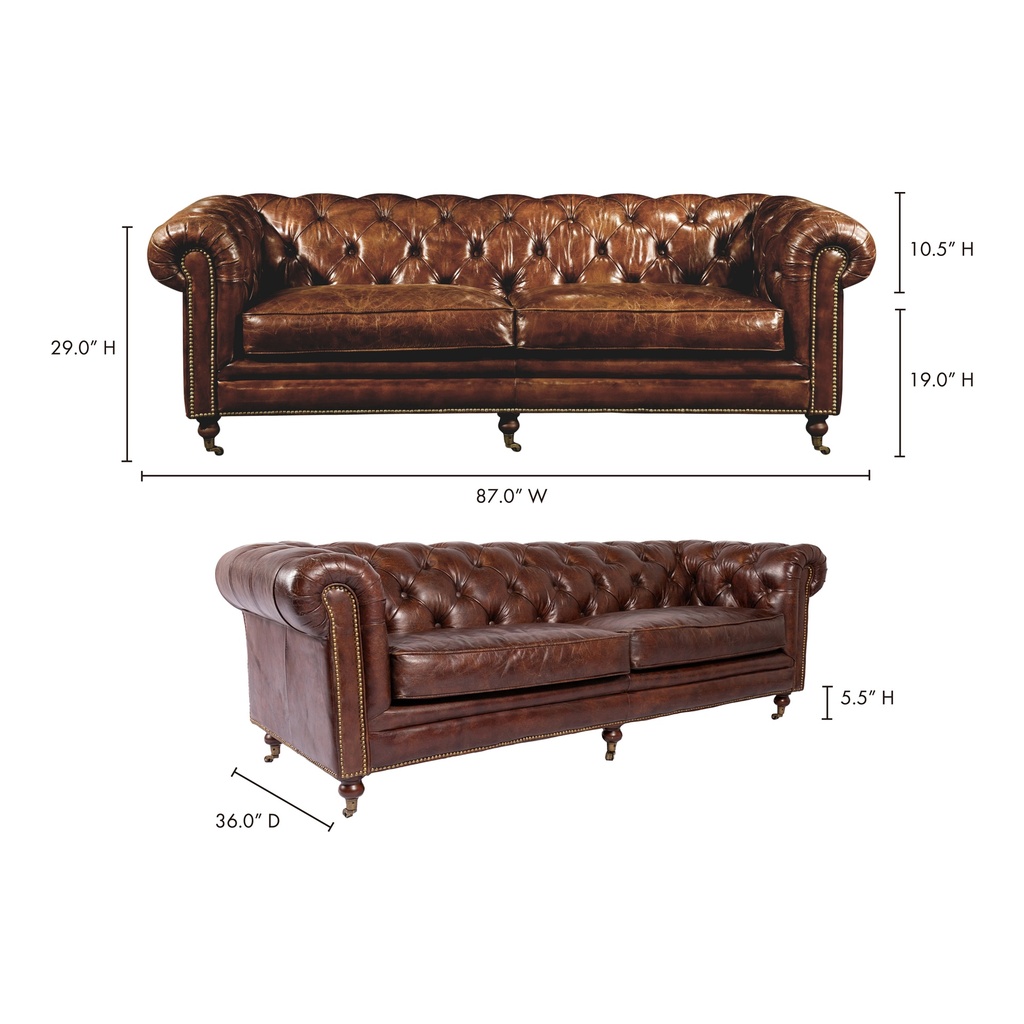 Birmingham Sofa Dark Brown Leather - 7