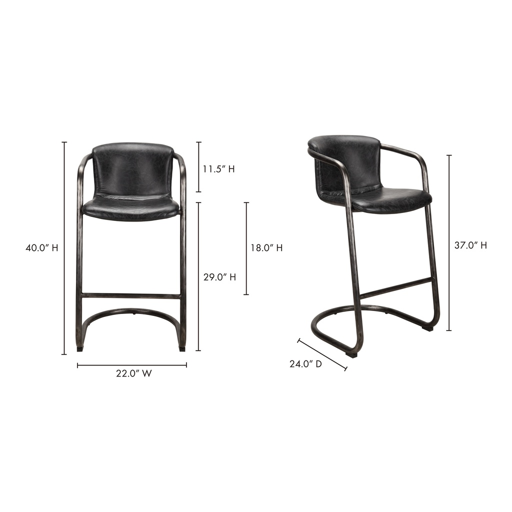 Freeman Barstool Onyx Black Leather - Set Of Two - 7