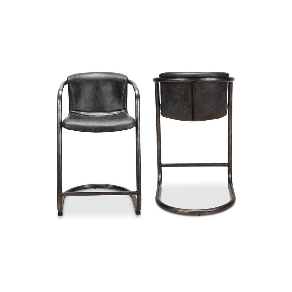 Freeman Counter Stool Onyx Black Leather - Set Of Two - 1