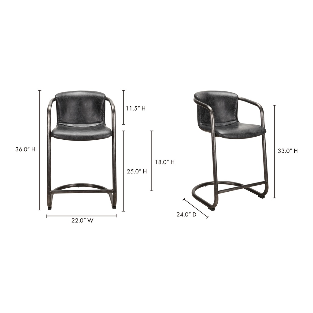 Freeman Counter Stool Onyx Black Leather - Set Of Two - 7