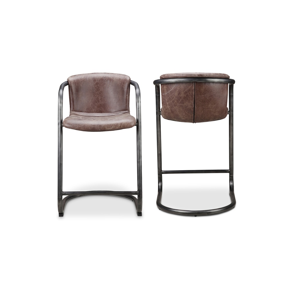 Freeman Counter Stool Grazed Brown Leather - Set Of Two - 1