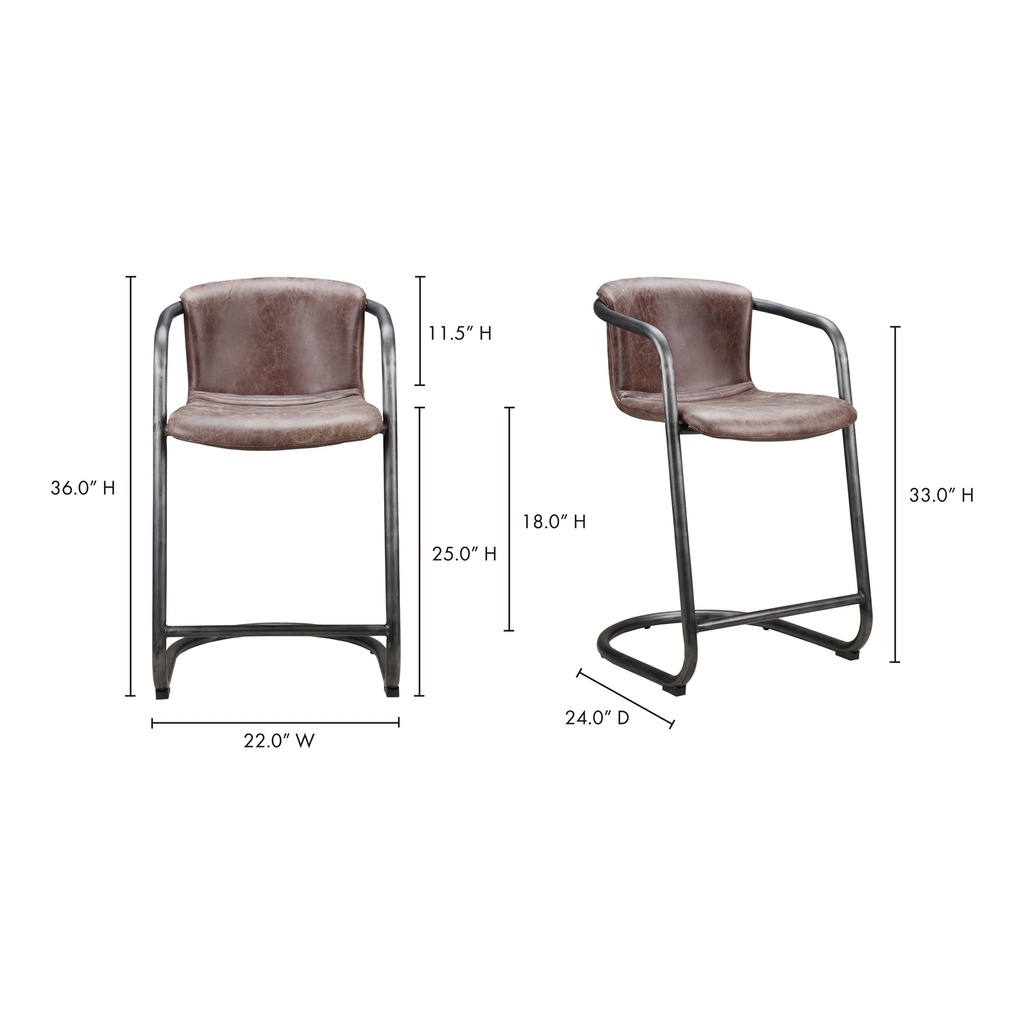 Freeman Counter Stool Grazed Brown Leather - Set Of Two - 6