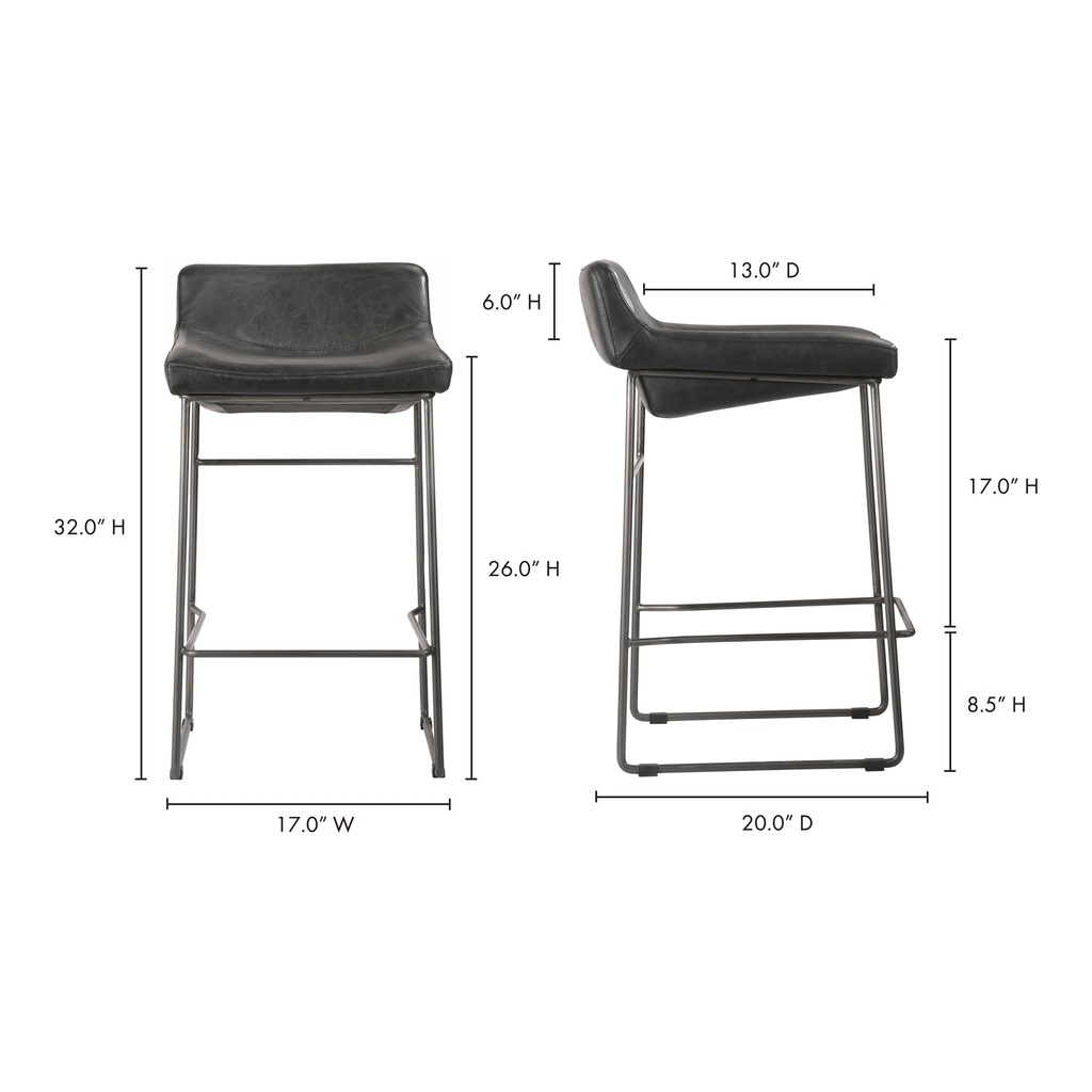 Starlet Counter Stool Onyx Black Leather - Set Of Two - 12