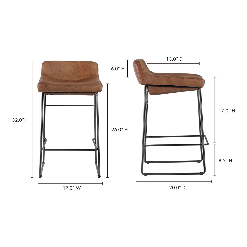Starlet Counter Stool Open Road Brown Leather - Set Of Two - 11