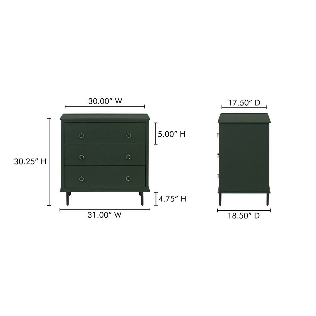 Reagan 3 Drawer Nightstand Deep Green - 11