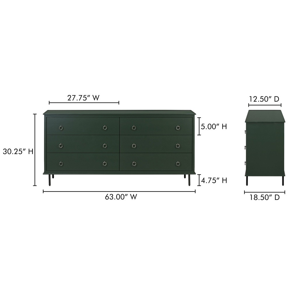 Reagan 6 Drawer Dresser Deep Green - 11