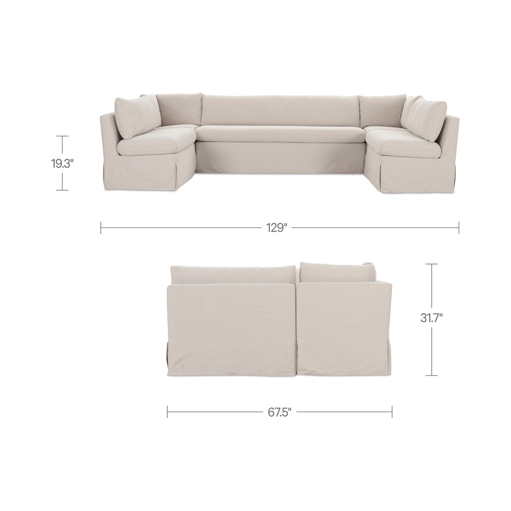 Fable Slipcover Dining Banquette U-Shape Beige 129 in. - 10