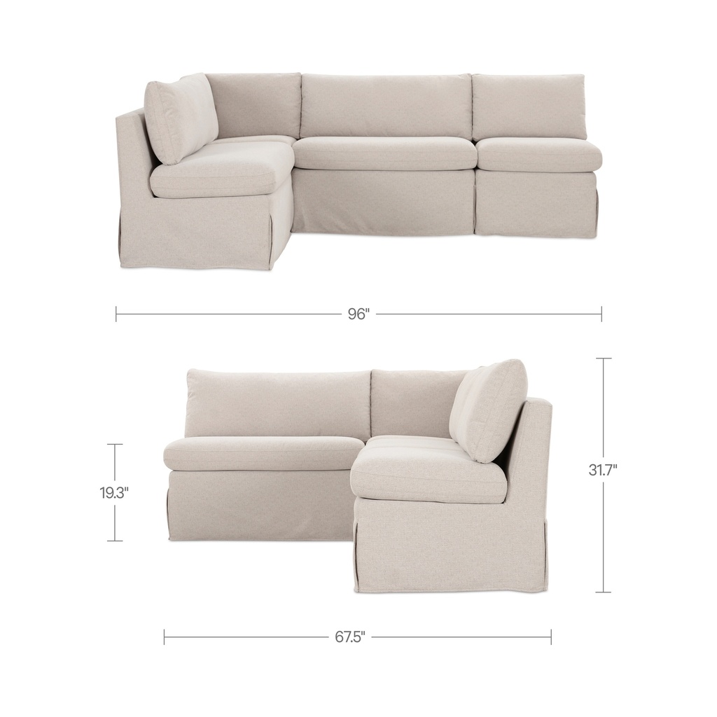 Fable Slipcover Dining Banquette L-Shape Beige 96 in. - 10