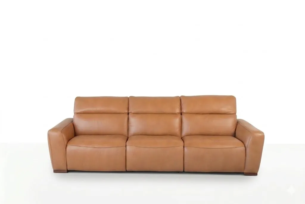 Samsara-leather-carmel-reclining-power-headrest-backsdown-sofa-whitebackground.webp