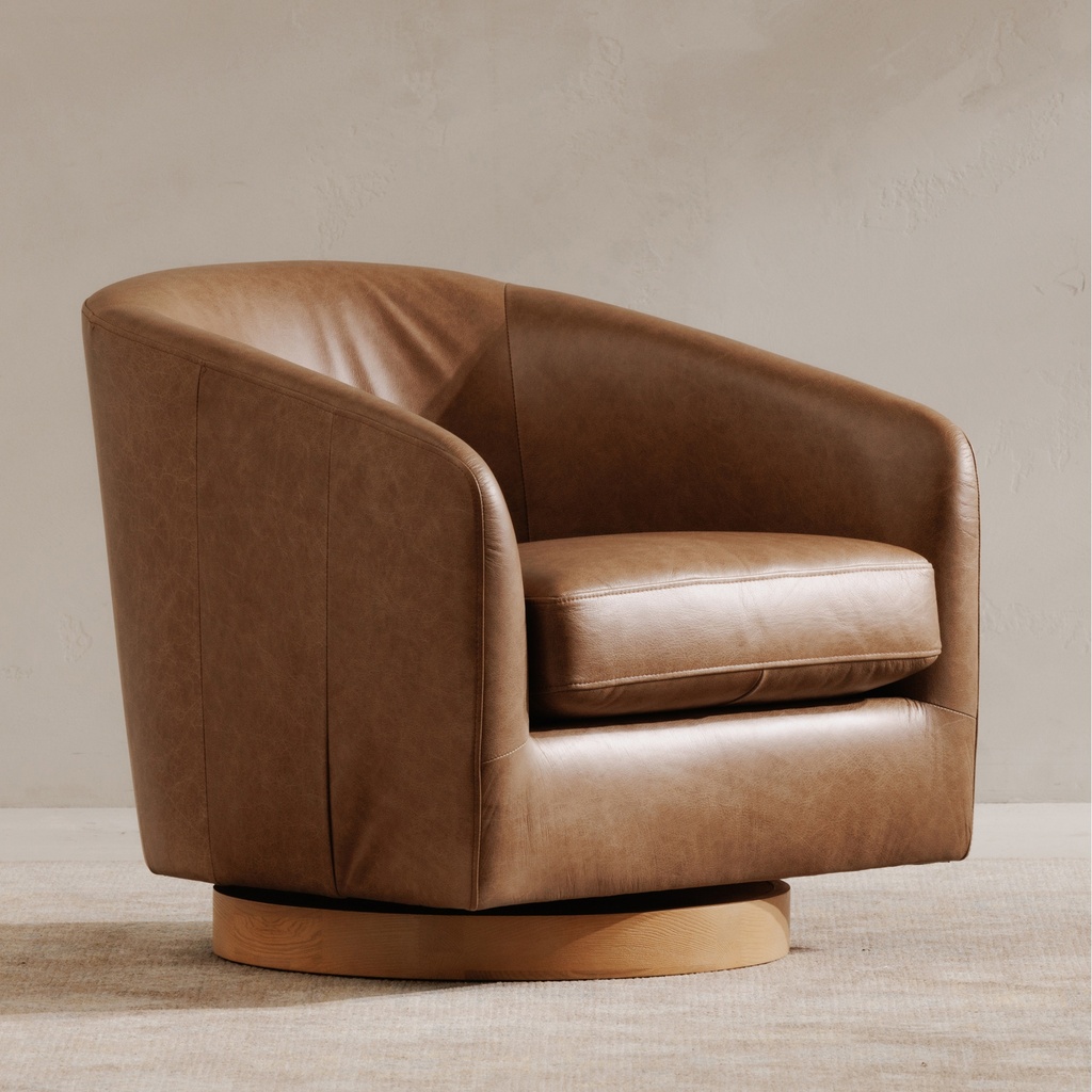 Oscy Leather Swivel Chair Tan - 8