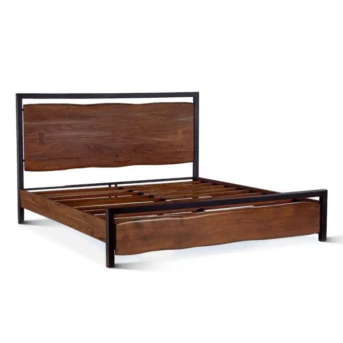 Aspen live edge queen bed solid acacia wood and steel.webp