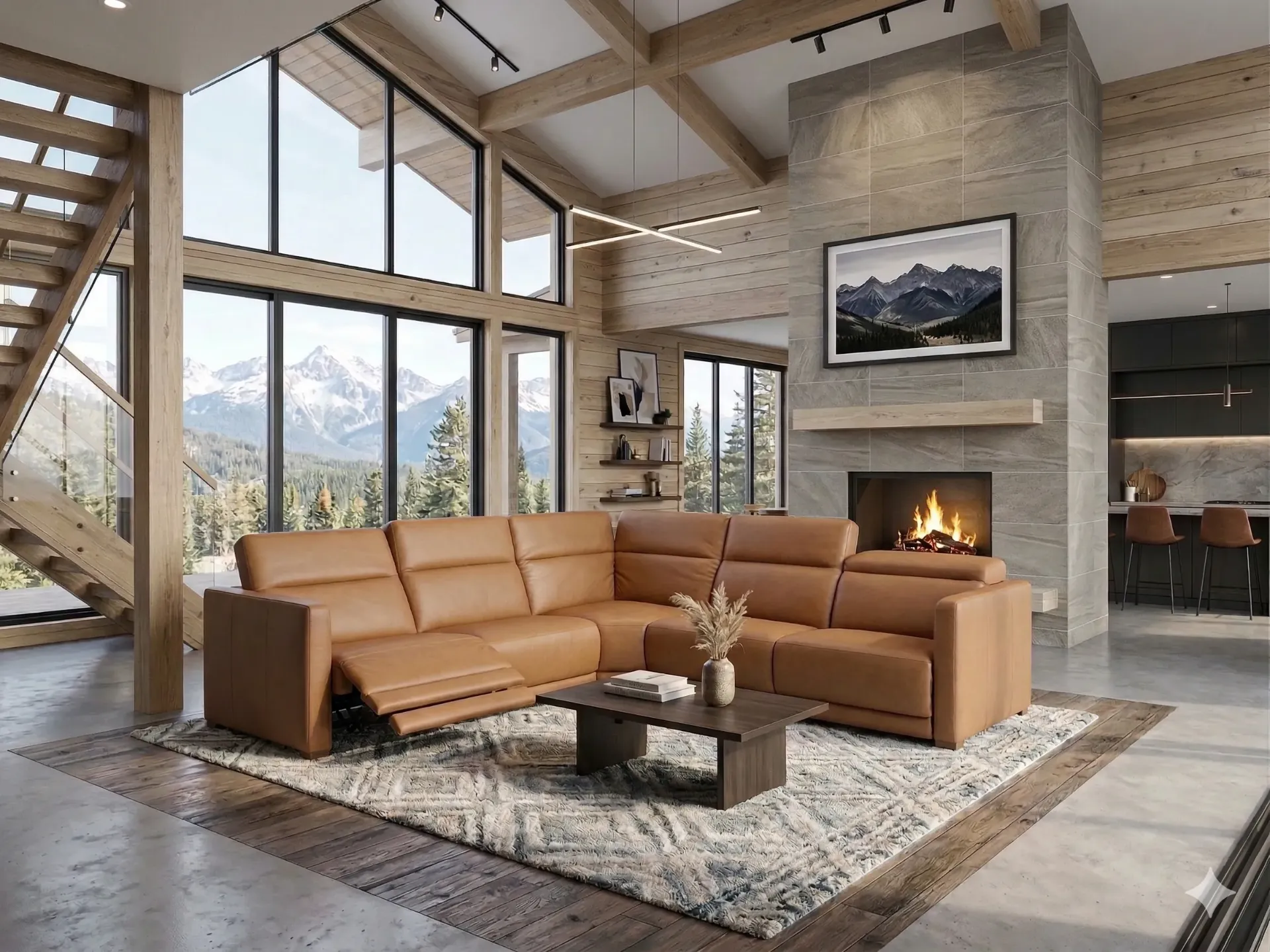 [33622S] Lotus Reclining Leather Sectional