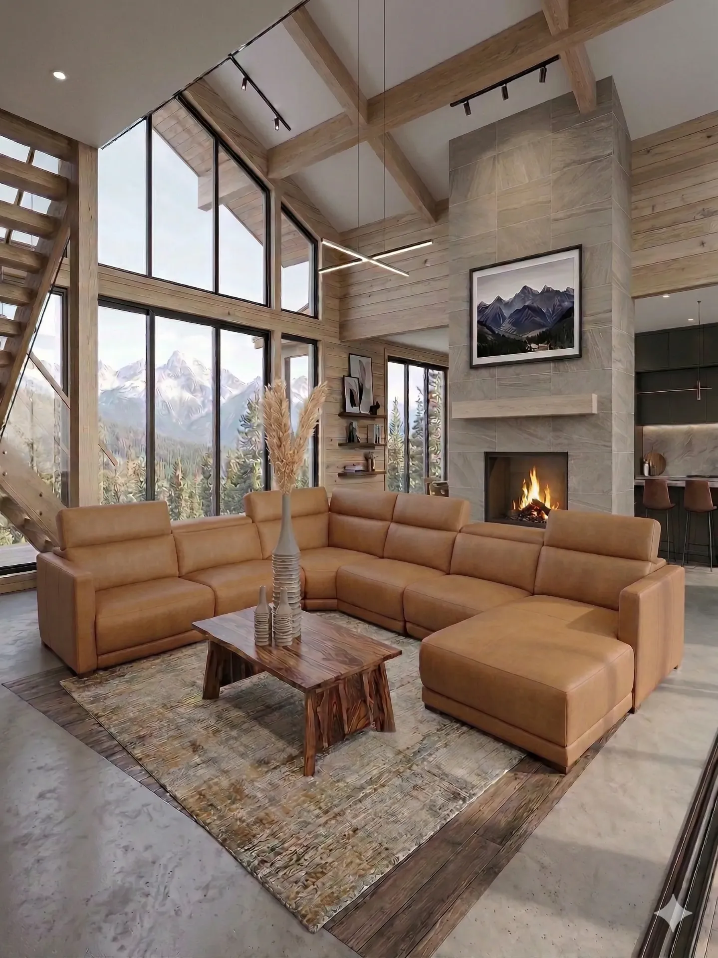 Lotus Reclining Leather Sectional with Chaise