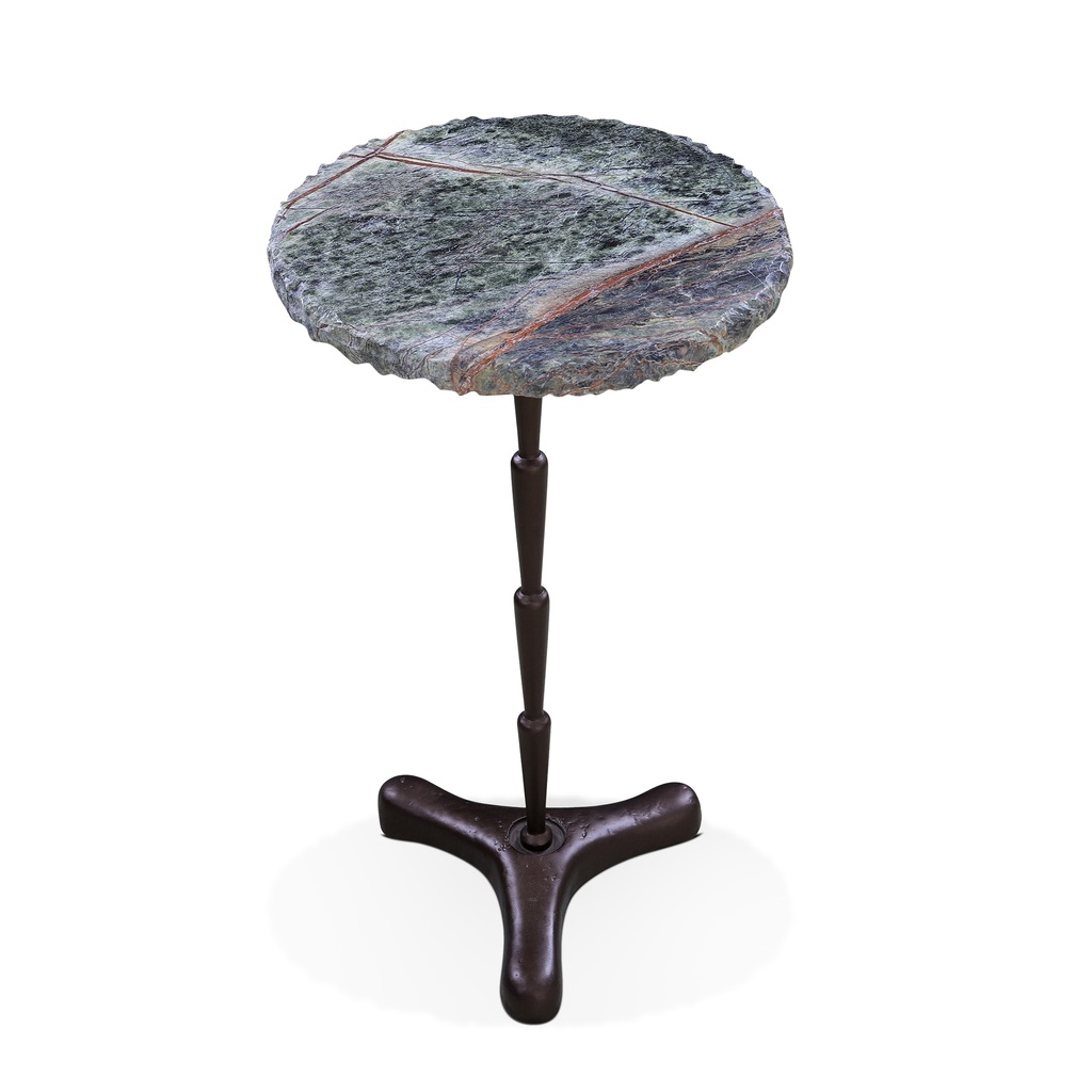 Breton 15" Accent Table with Green Bidasar Marble and Iron