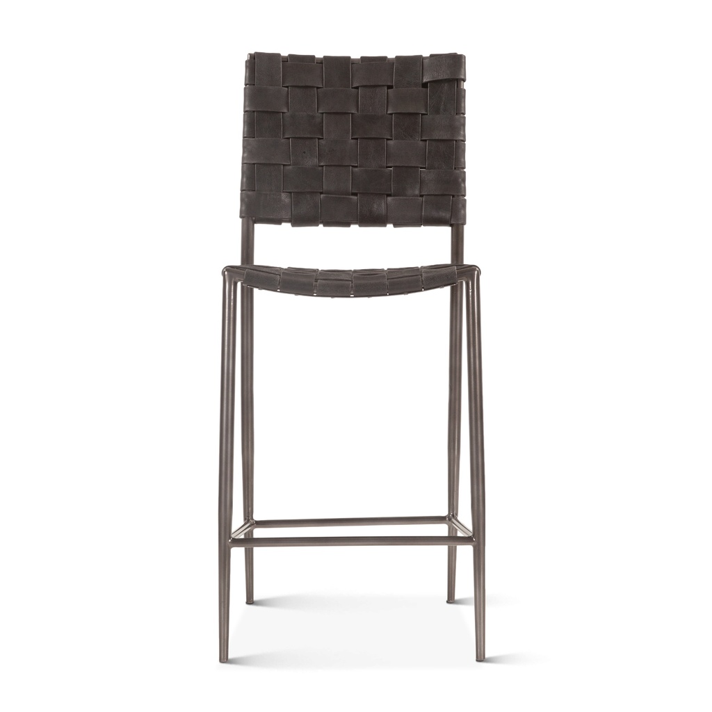 Copenhagen 17" Counter Chair in Black Buffalo Leather and Iron