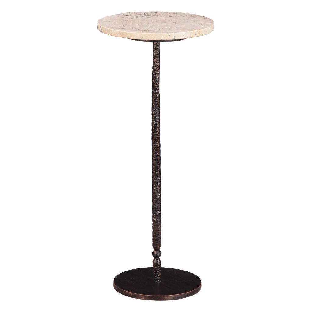 Detroit 10" Side Table in Beige Travertine with Hammered Base
