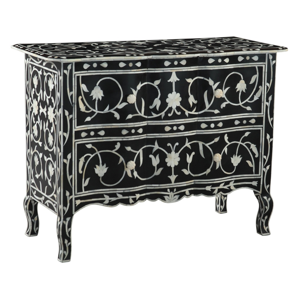 [FFL-DR42BI-BLK] Fleur 42" Two Drawer Chest with Floral Horn Inlay