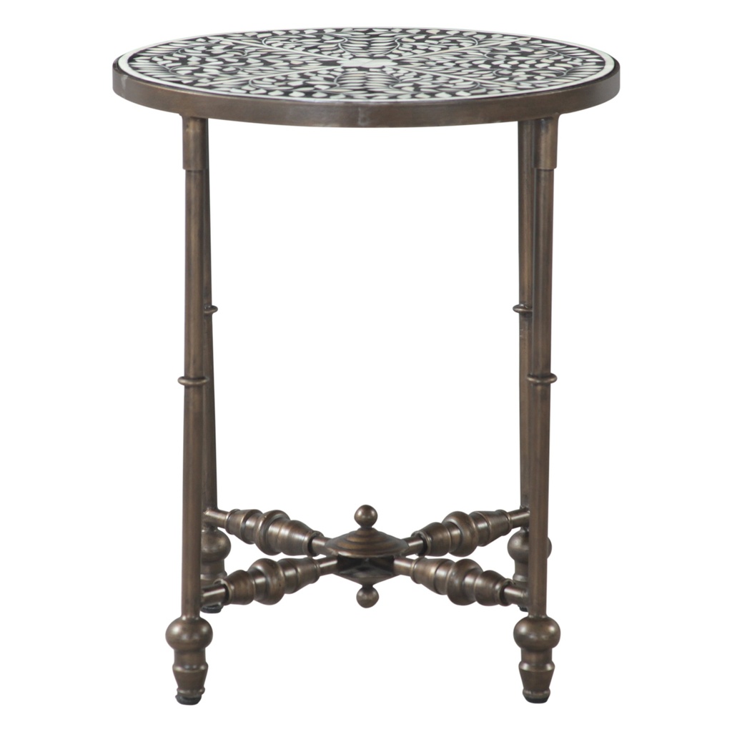 [FFL-ST20BI-BLK] Fleur 20" Side Table with Floral Horn Inlay and Iron