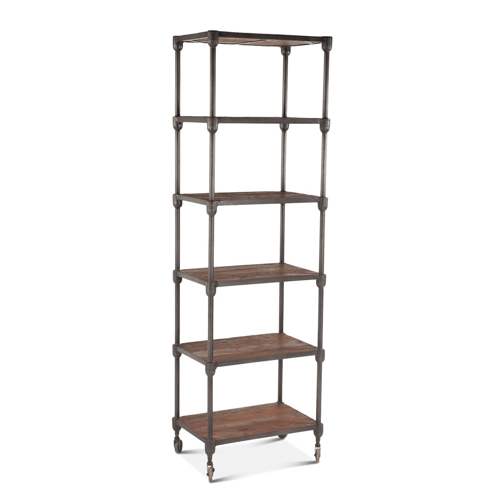[FIT-TRW25] Industrial Teak 80" Wheeled Bookshelf in Natural Reclaimed Wood