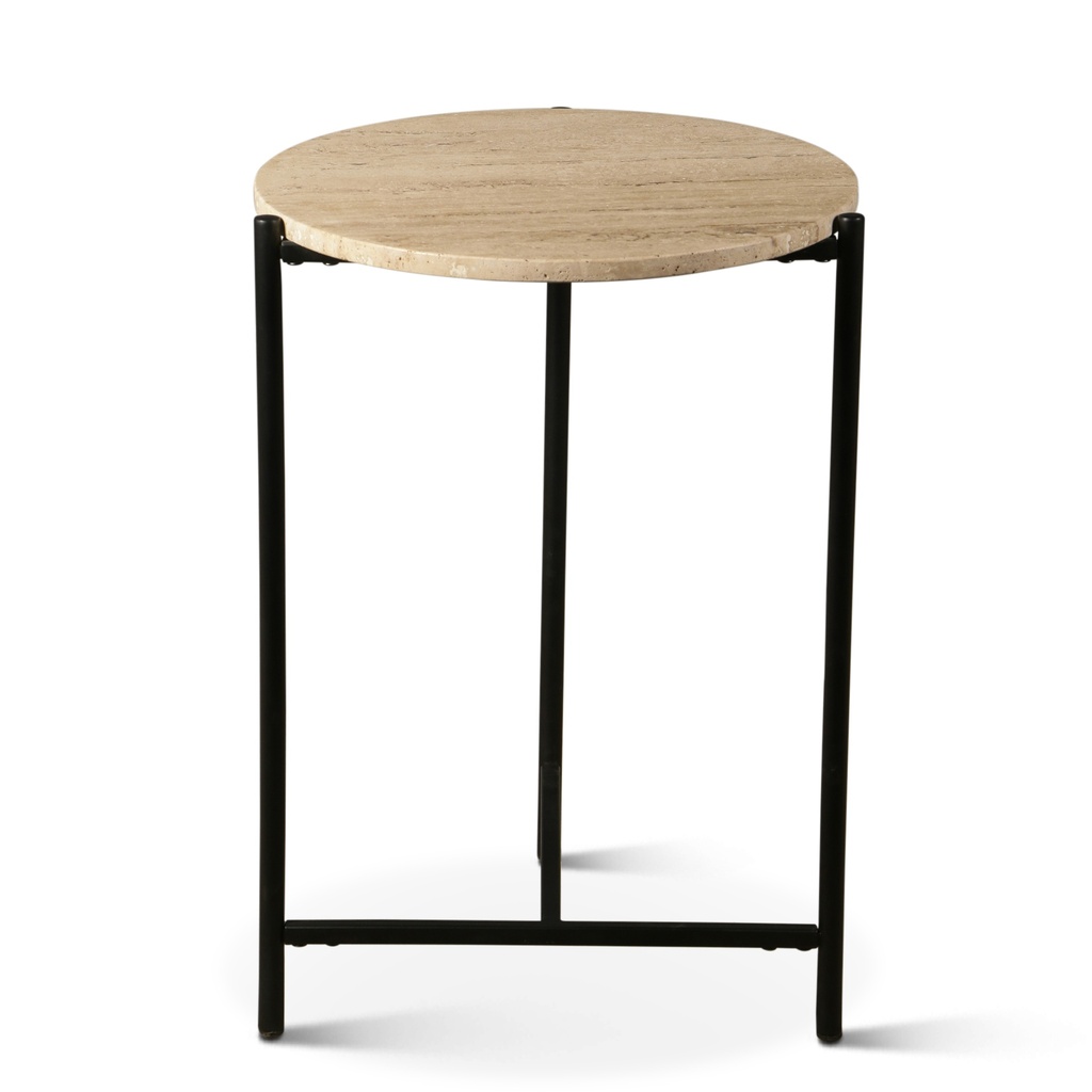 [FNO-ST18TV] Nola 18" Side Table Table in Travertine Stone and Iron
