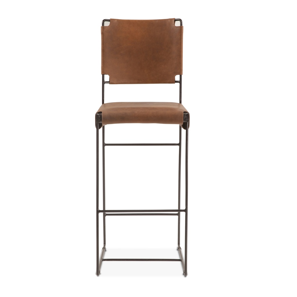 New York 18" Bar Chair in Brown Buffalo Leather and Iron
