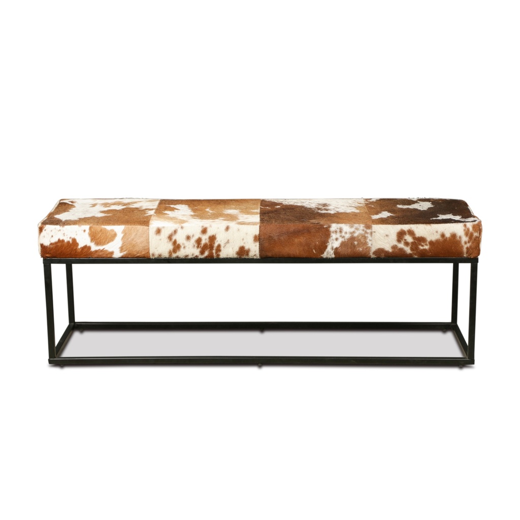 [FNY-BN54CWBR] New York 54" Bench in Brown Cowhide Leather and Iron