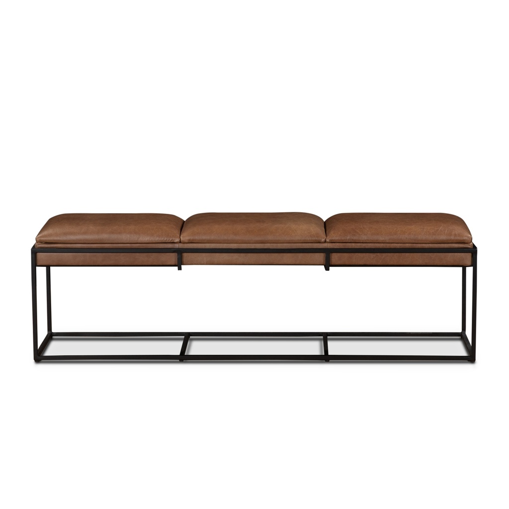 [FNY-BN62COG] New York 62" Bench in Cognac Leather and Iron