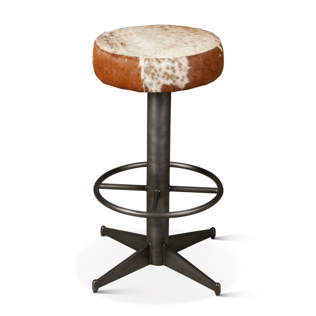 [FNY-BS16CWBR] New York 16" Bar Stool in Brown Cowhide Leather and Iron