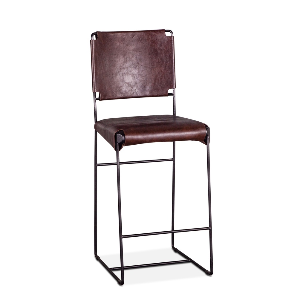 [FNY-CC18-CH-GG] New York 17" Counter Chair in Chocolate Top Grain Leather and Iron