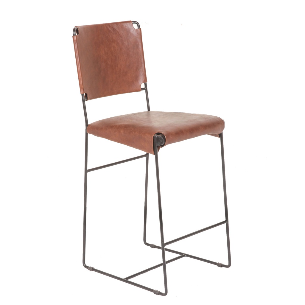 [FNY-CC18-TB-GG] New York 17" Counter Chair in Tobacco Top Grain Leather and Iron