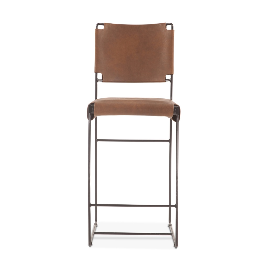 [FNY-CC18BR] New York 18" Counter Chair in Brown Buffalo Leather and Iron