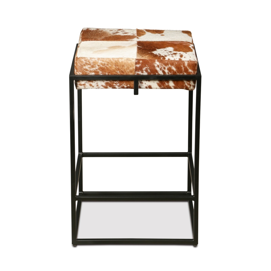 [FNY-CS17CWBR] New York 17" Backless Counter Stool in Brown Cowhide Leather and Iron