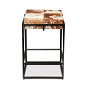 New York 17" Backless Counter Stool in Brown Cowhide Leather and Iron
