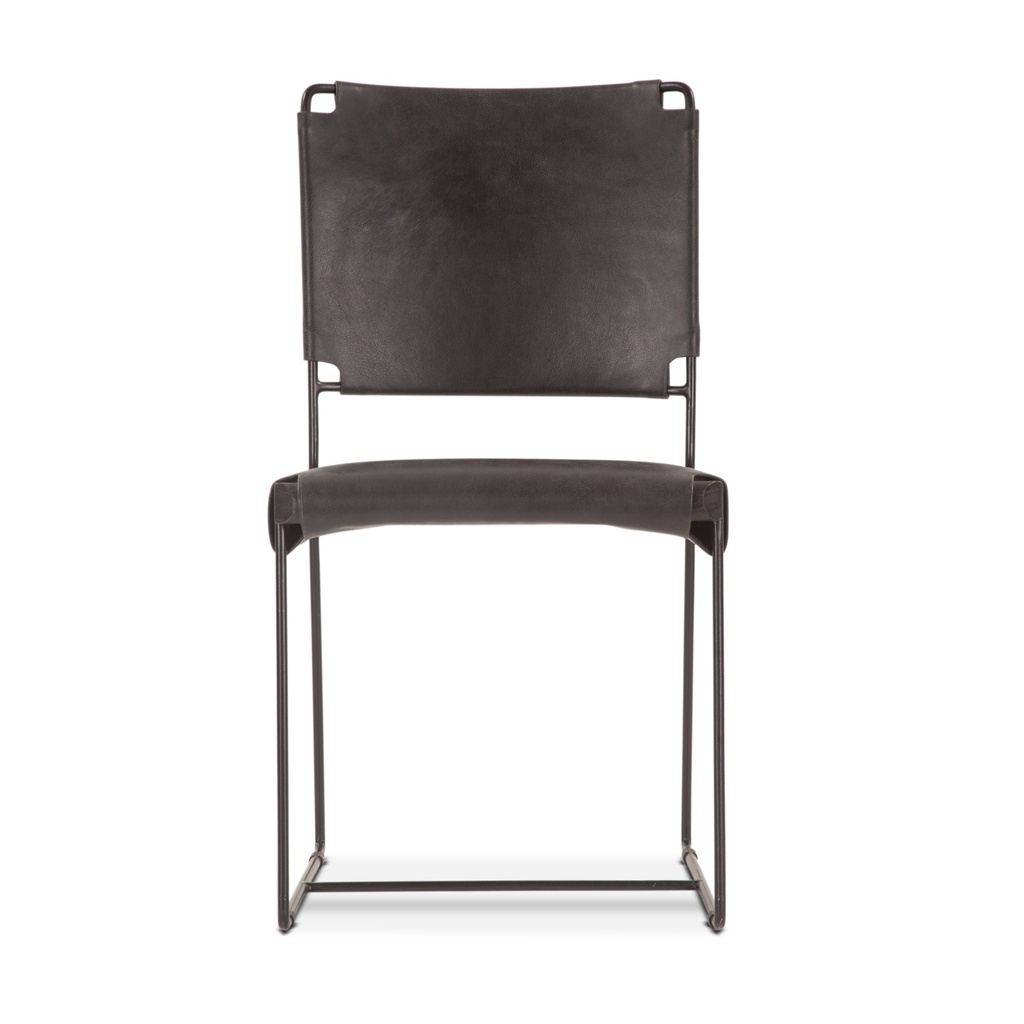 [FNY-DC18BLK] New York 18" Dining Chair in Black Buffalo Leather and Iron