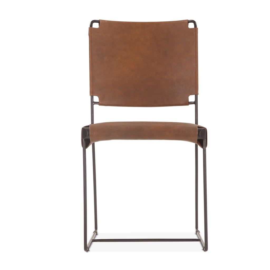 [FNY-DC18BR] New York 18" Dining Chair in Brown Buffalo Leather and Iron