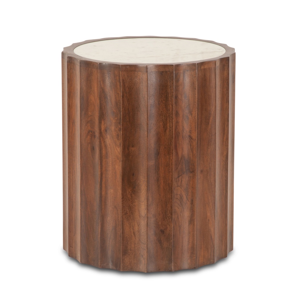 [FPM-RST18WMRB] Palermo 18" Round Side Table with White Marble and Royal Brown Base
