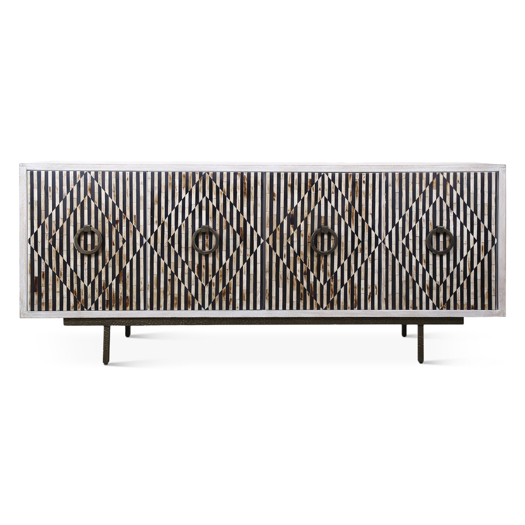 [FTA-BF72BWH] Taara 72" Sideboard with Horn and Wood Inlay on Metal Base
