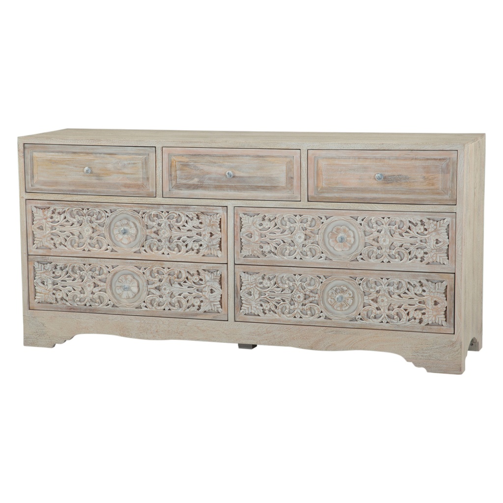 [FTJ-DR71HW] Taj 71" Plinth Base Dresser in Carved Heirloom White