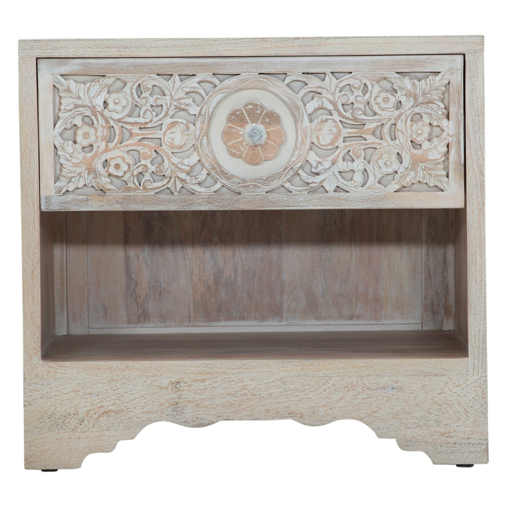 [FTJ-NCP26HW] Taj 26" Plinth Base Nightstand in Carved Heirloom White