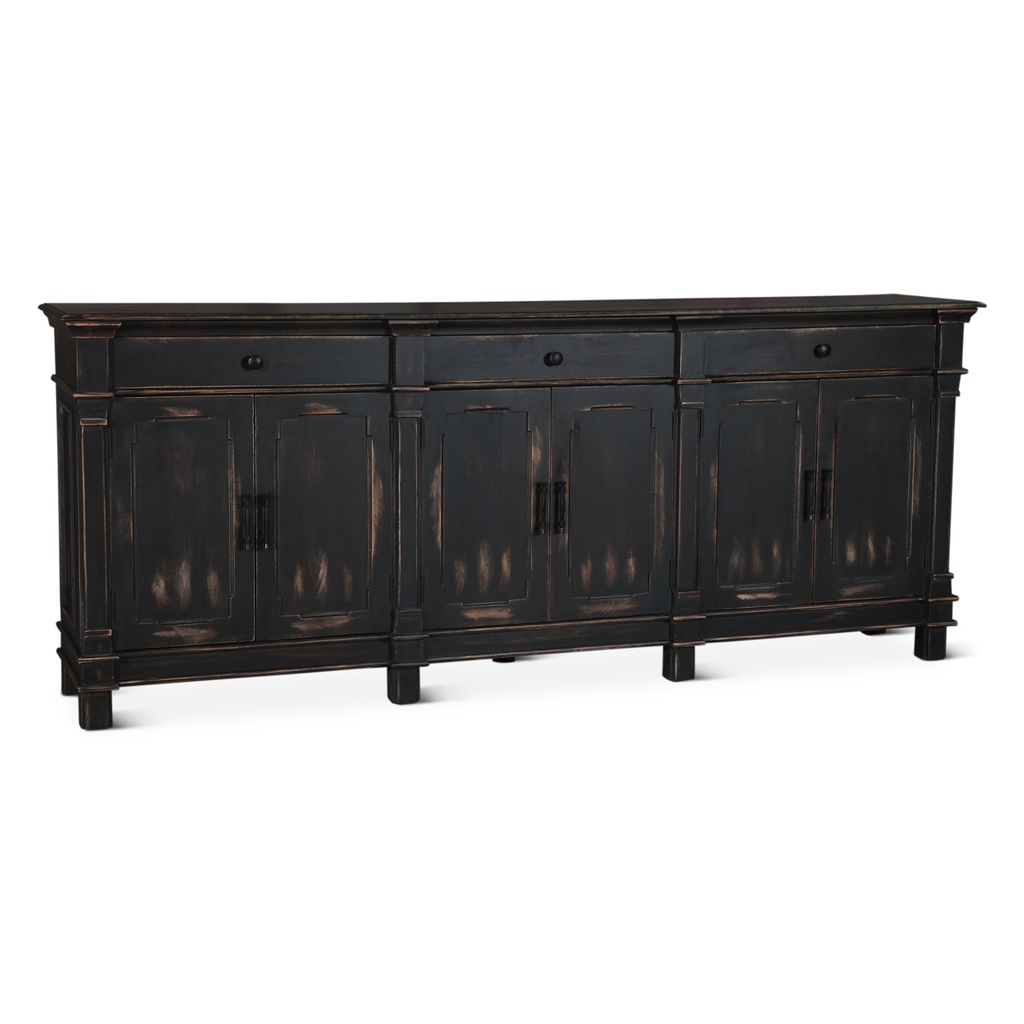 [FTUR-SB100DB] Turin 100" Sideboard in Distressed Black with Walnut Interior