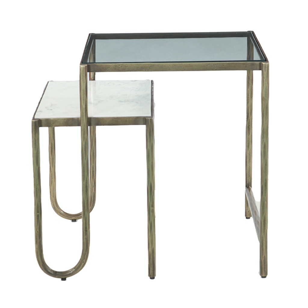 [FVN-NST22-WM] Venice 22" Nesting Side Table with Glass and Marble Top