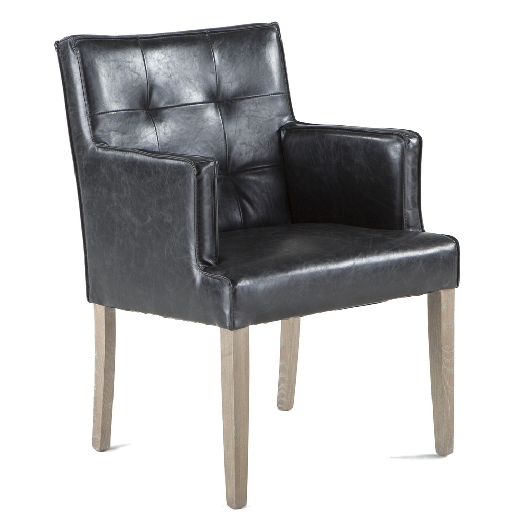 [G201-252-943-99] Madison 24" Dining Armchair in Black Leather with Light Legs