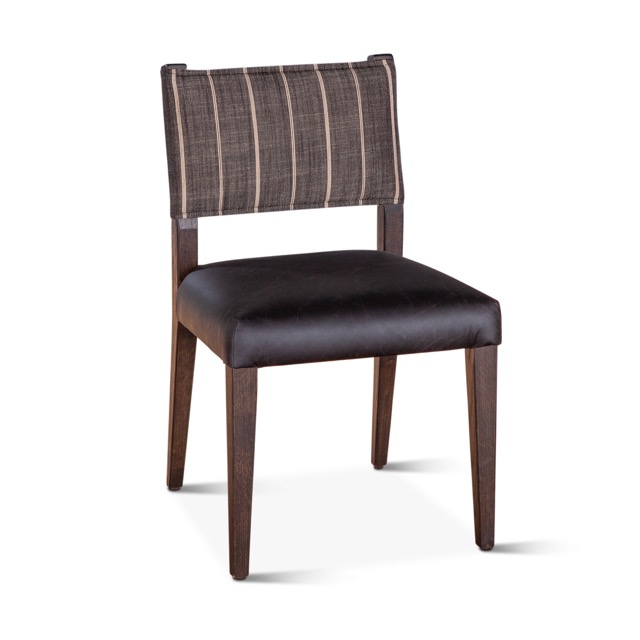 [G201-MAY-699-432-80] Maya 21" Dining Chair in Black Striped Linen and Black Leather