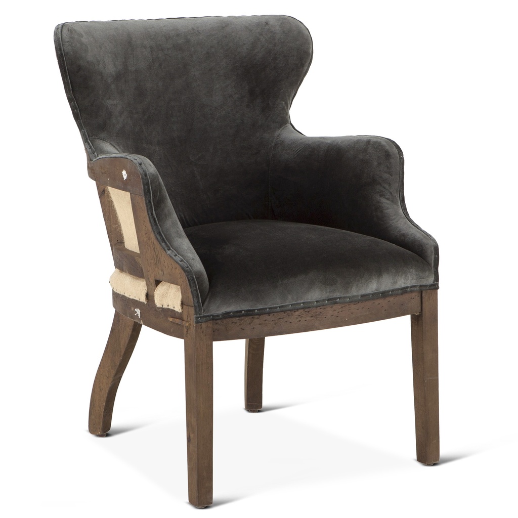 [G205-1110-F1-78] Elizabeth 25" Accent Armchair in Gray Velvet with Exposed Frame
