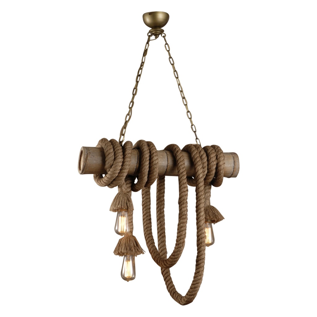 [G241-BRP-3L] Vintage Light Three Light Bamboo and Rope Pendant