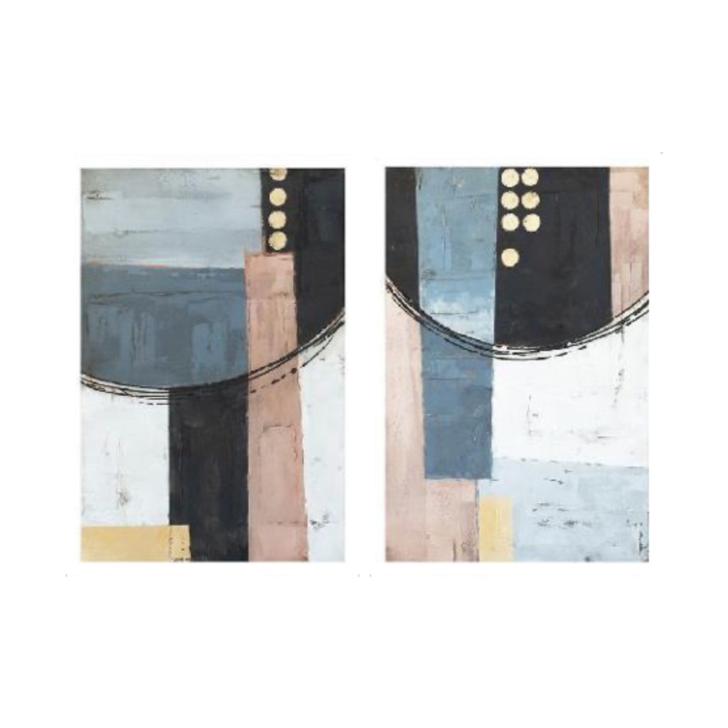 [G242-CITY48-FRM-2] Cityscape Abstractions Hand Painted Framed Diptych
