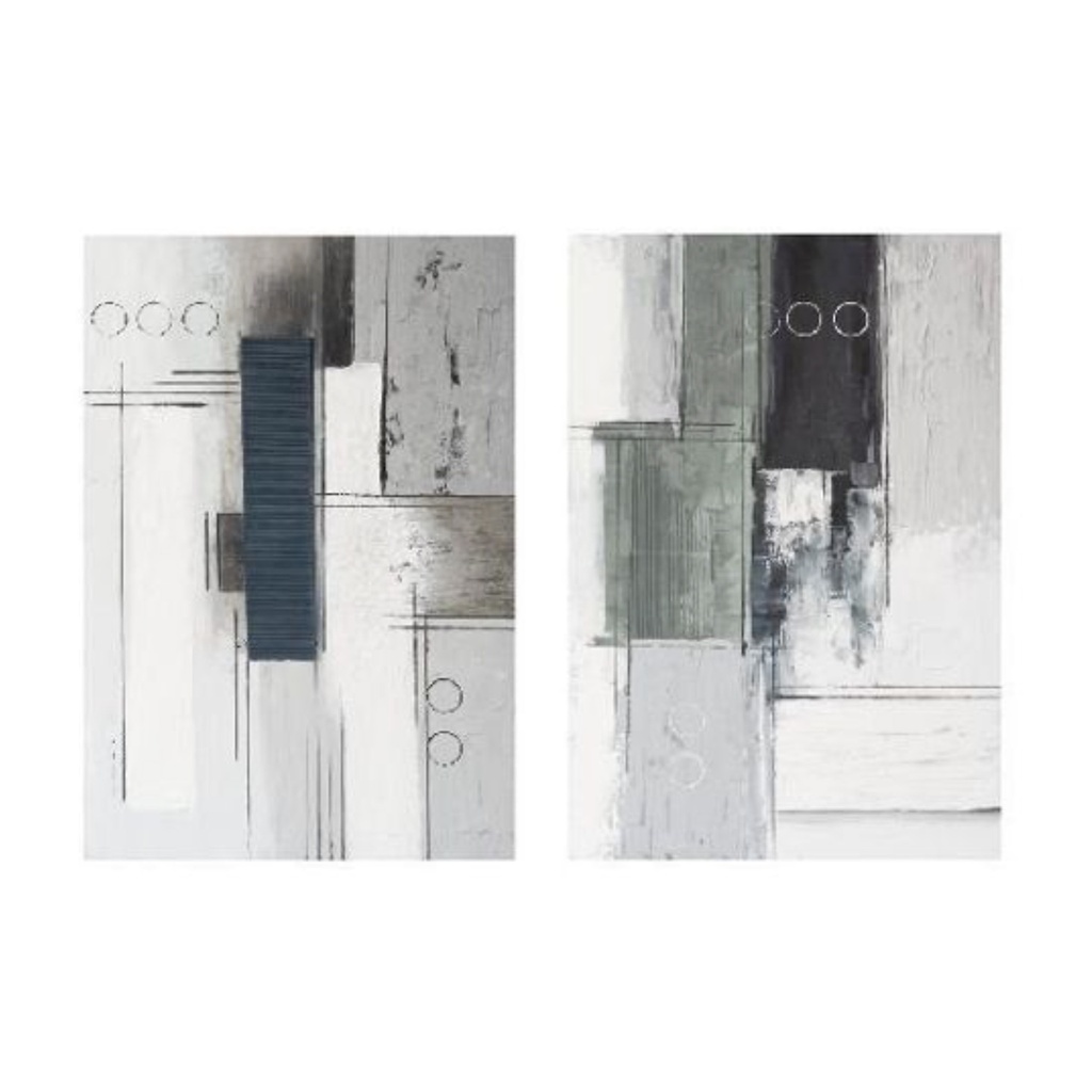 Linear Landscape Hand Painted Framed Diptych