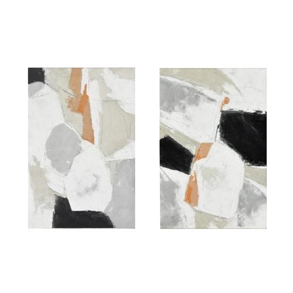 [G242-PASTEL30-2-FRM-3] Pastel Patchwork 2 Hand Painted Framed Diptych