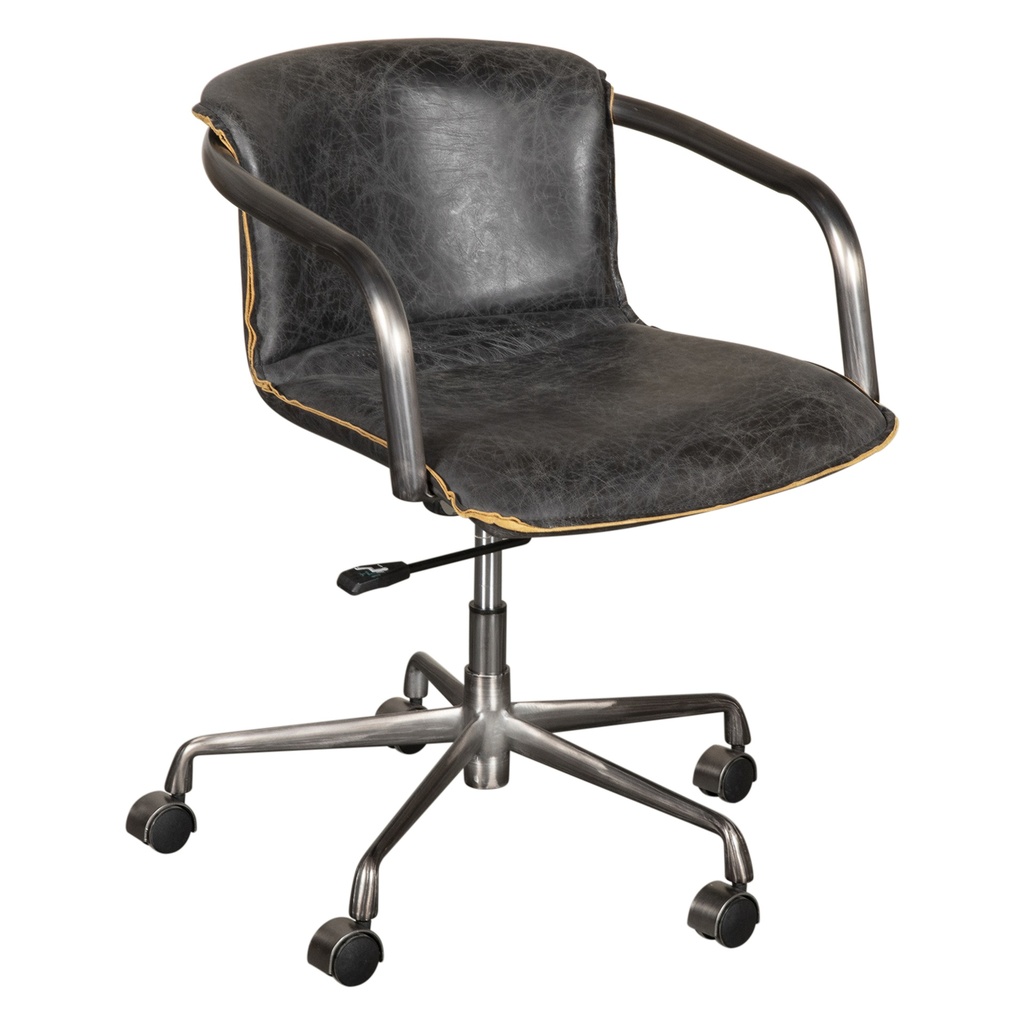 [GPF-OCH22AE-AZ] Portofino Swivel Office Chair in Antique Ebony Leather and Antique Zinc